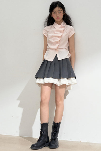 Pink Ruffle Lace Blouse