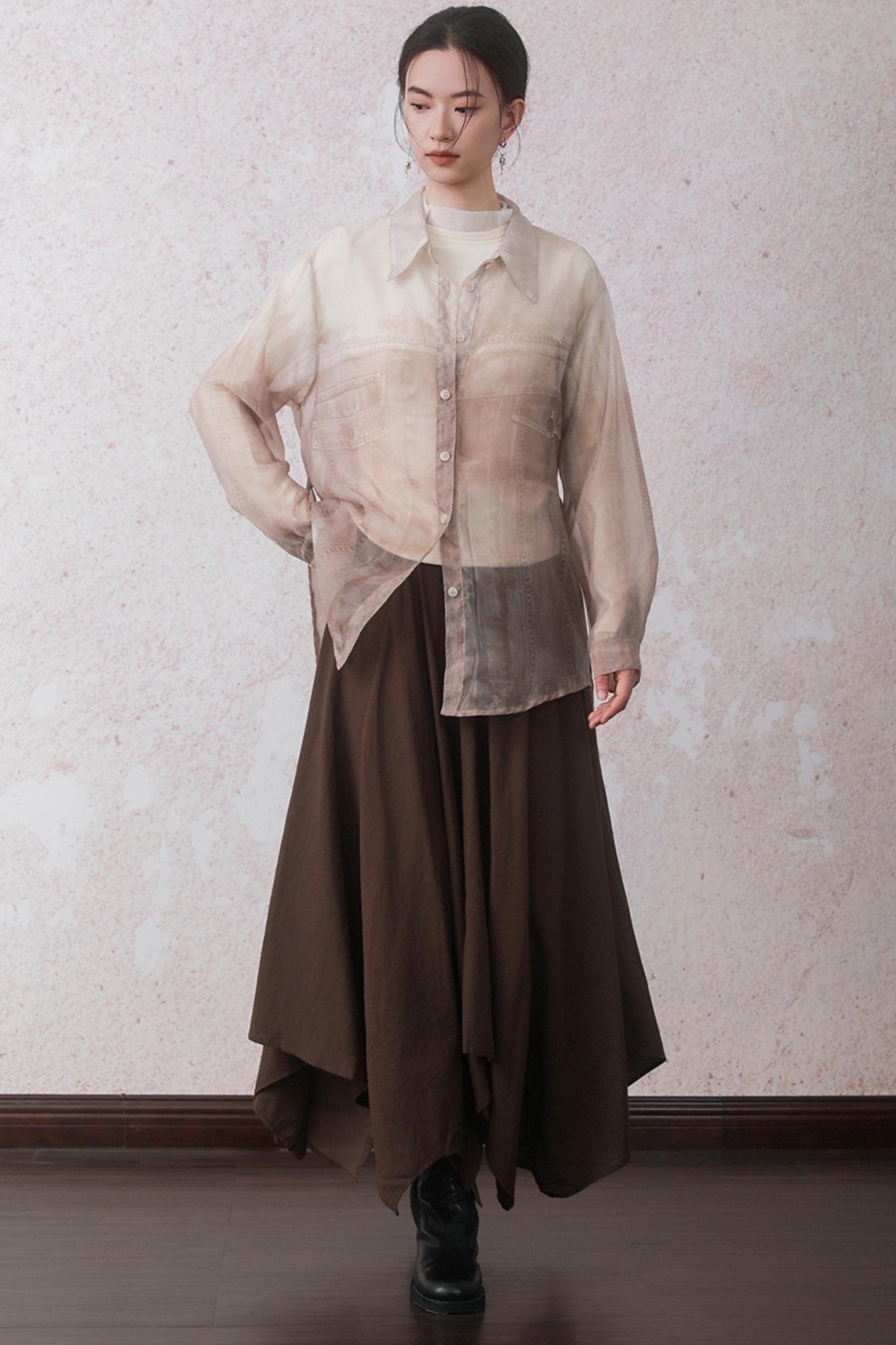 Autumn Double Hem Brown A-Line Skirt