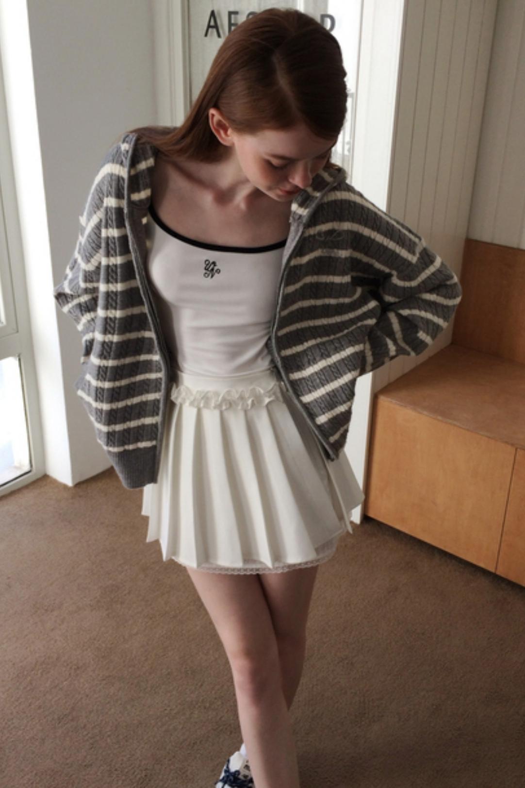 Vintage Gray Striped Hoodie Cardigan