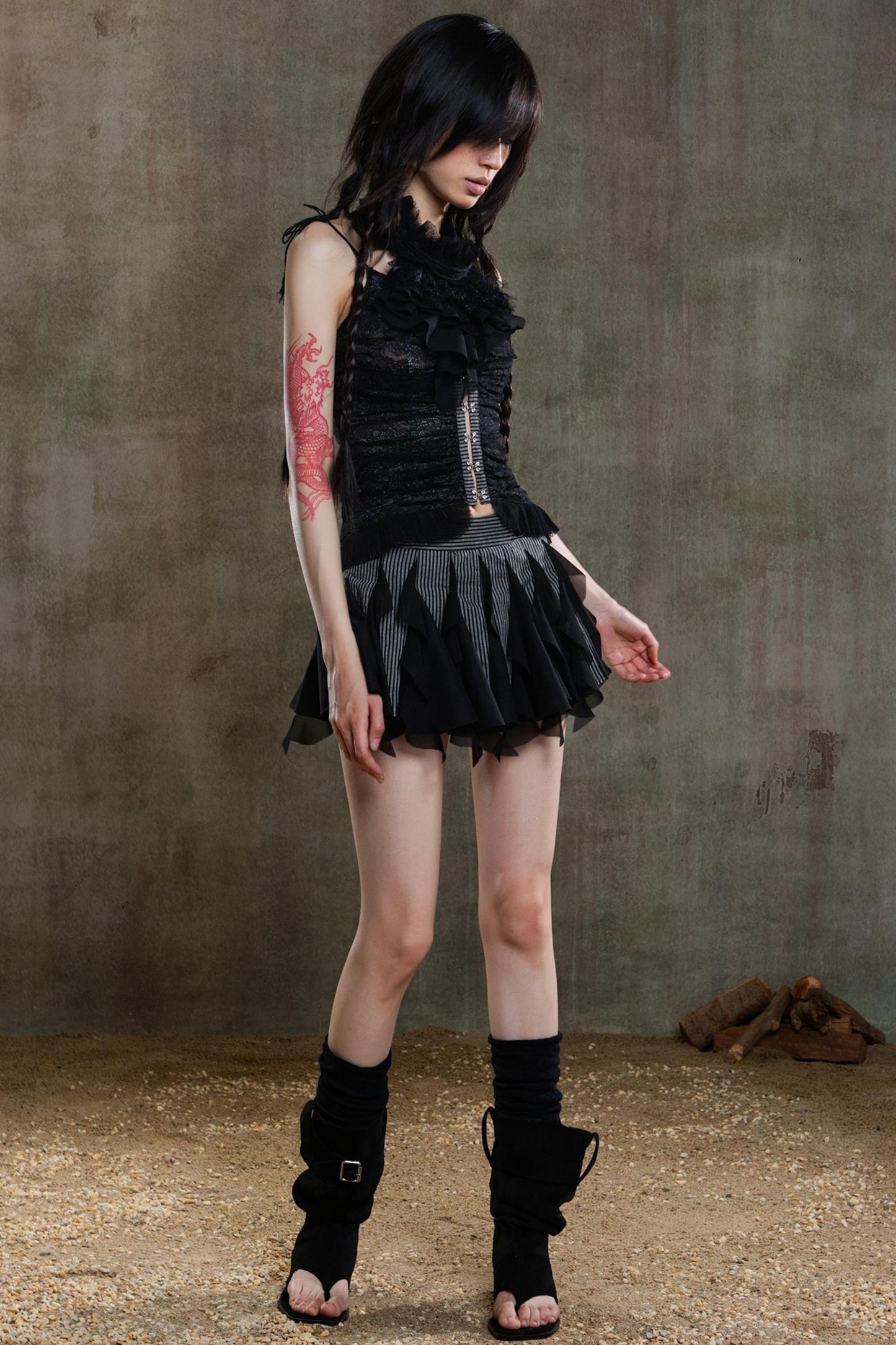 Polygonal Striped Bustier Skirt