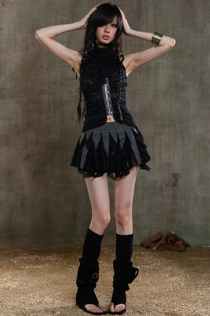 Polygonal Striped Bustier Skirt