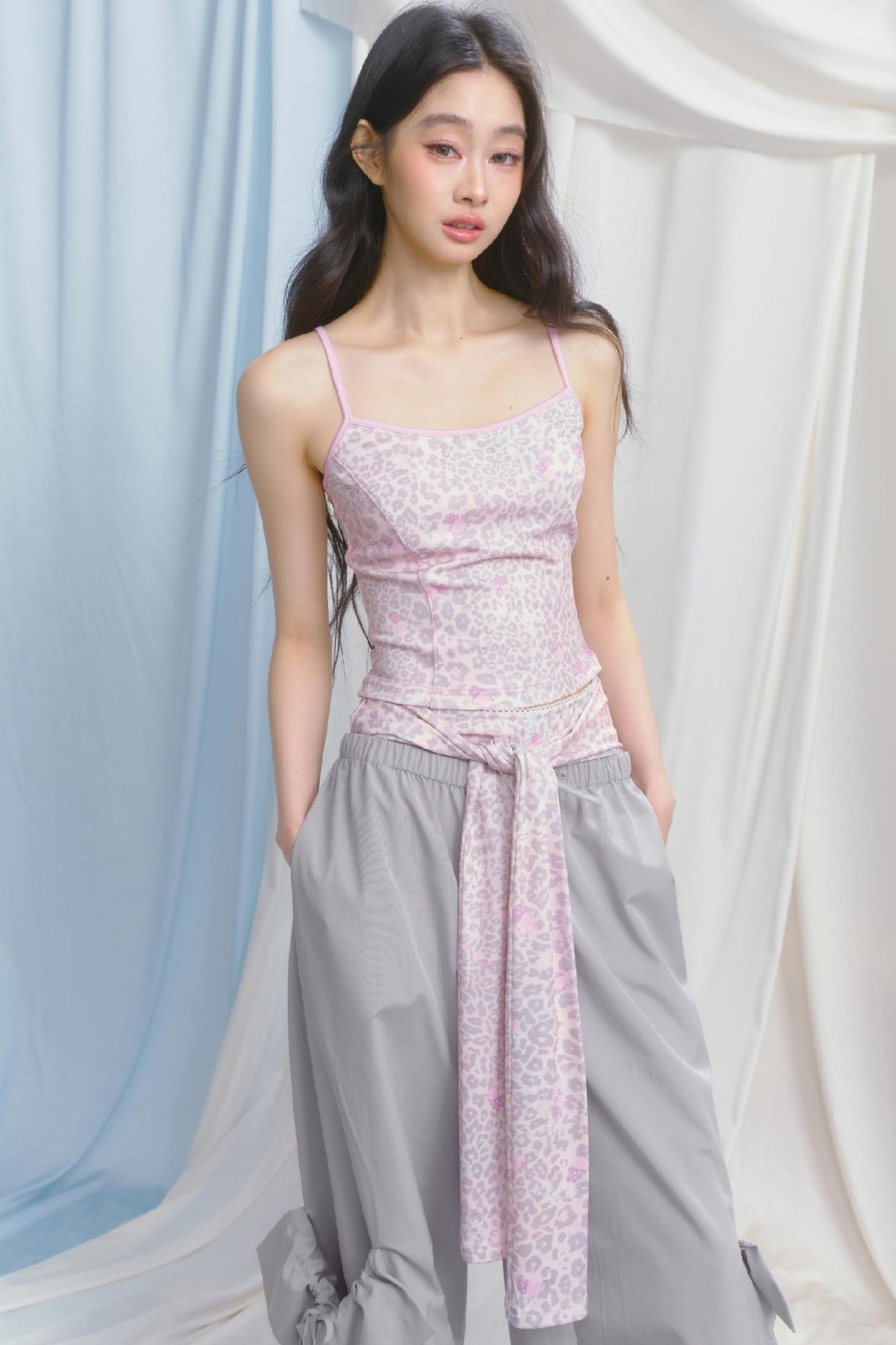 Peach Pink Leopard Print Camisole Set-Up