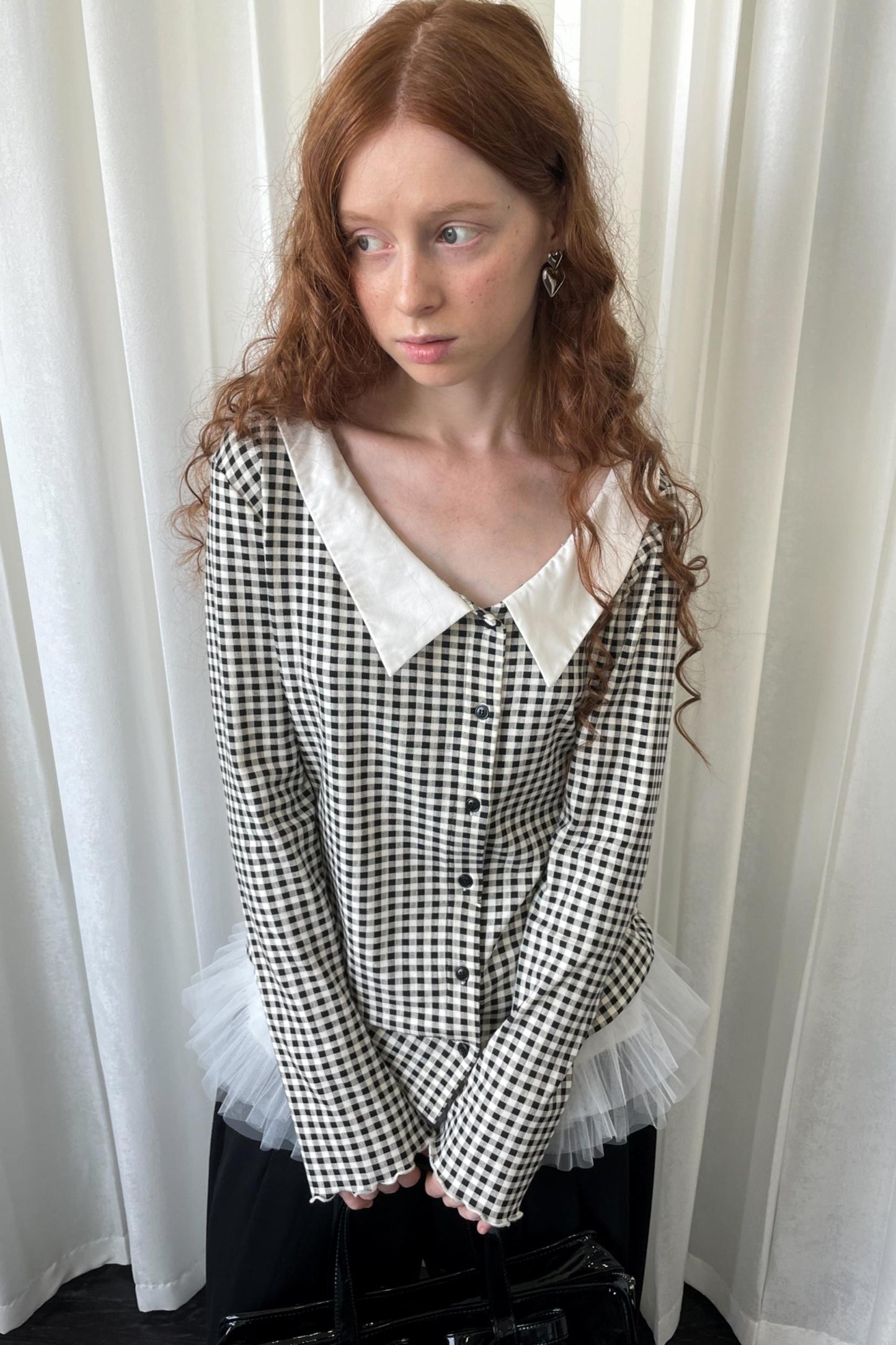 Pointed Neck Long Sleeve Shirt