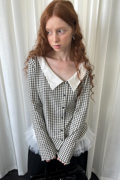 Pointed Neck Long Sleeve Shirt