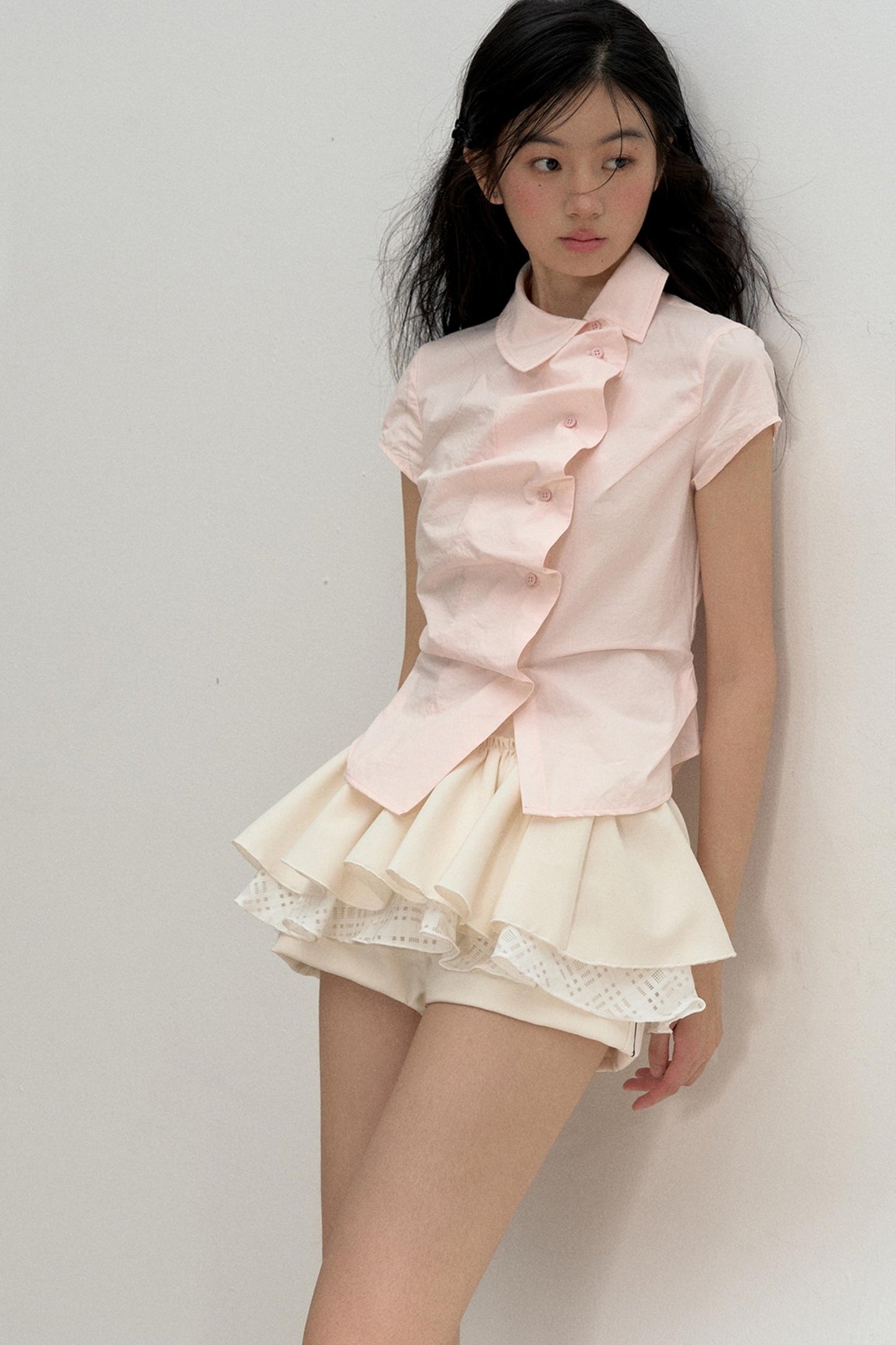 Pink Ruffle Lace Blouse