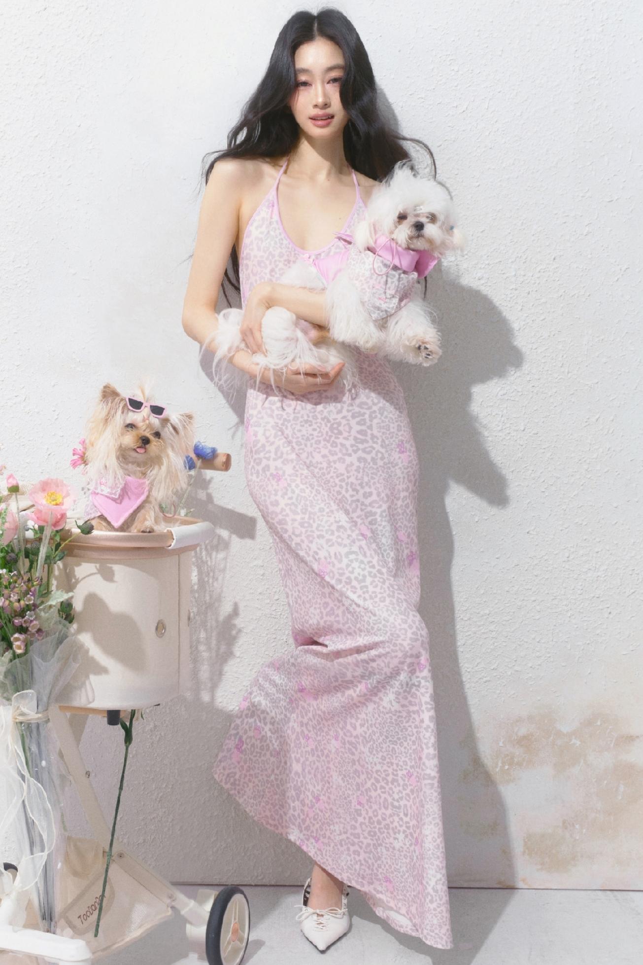 Pink Halter Backless Dress