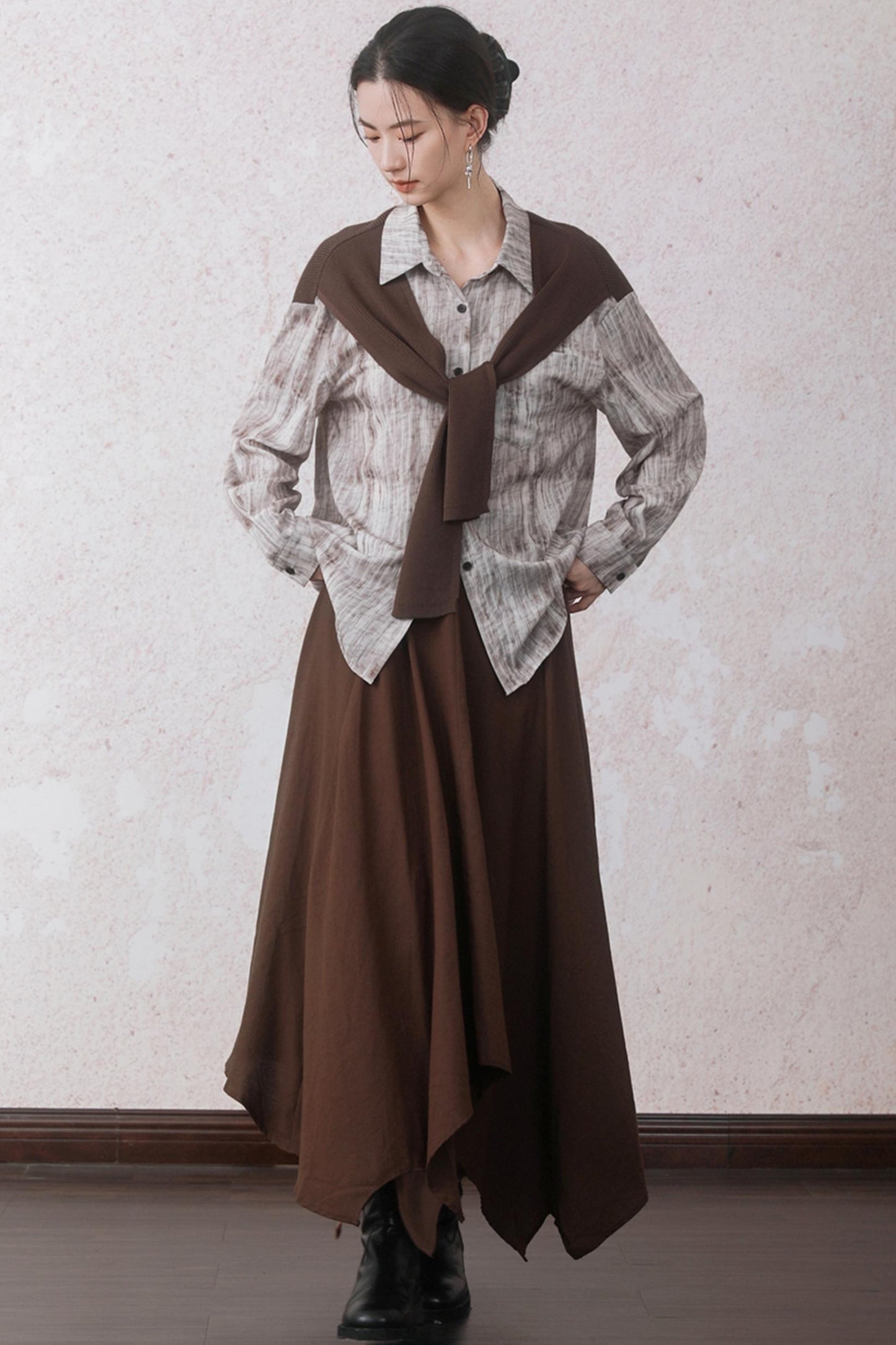 Autumn Double Hem Brown A-Line Skirt