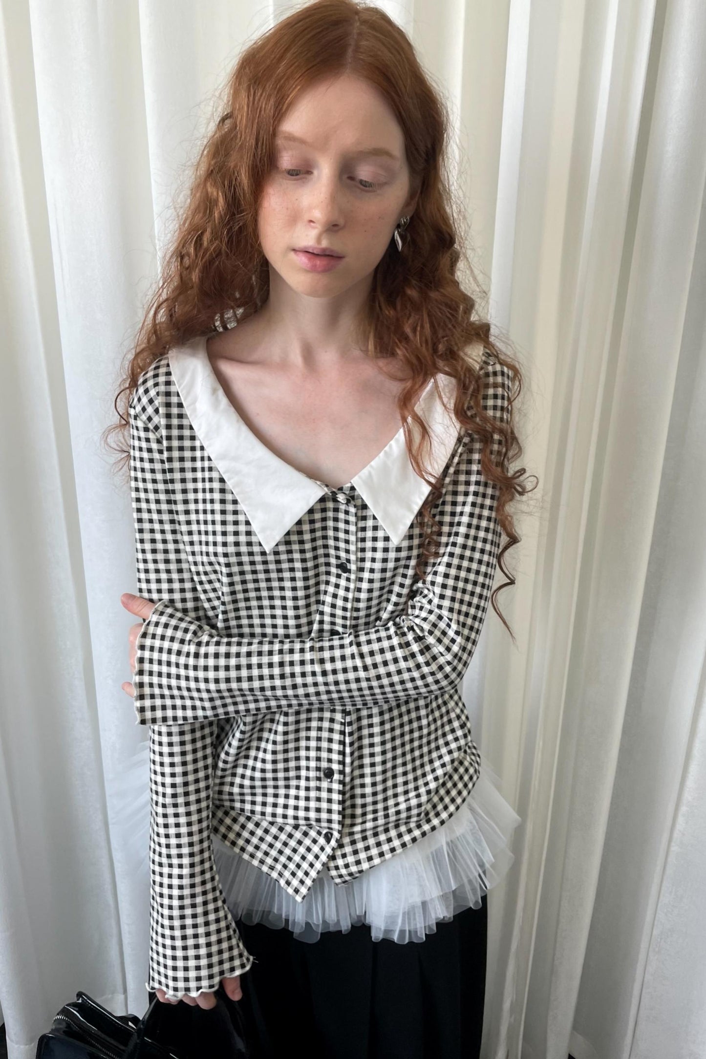 Pointed Neck Long Sleeve Shirt