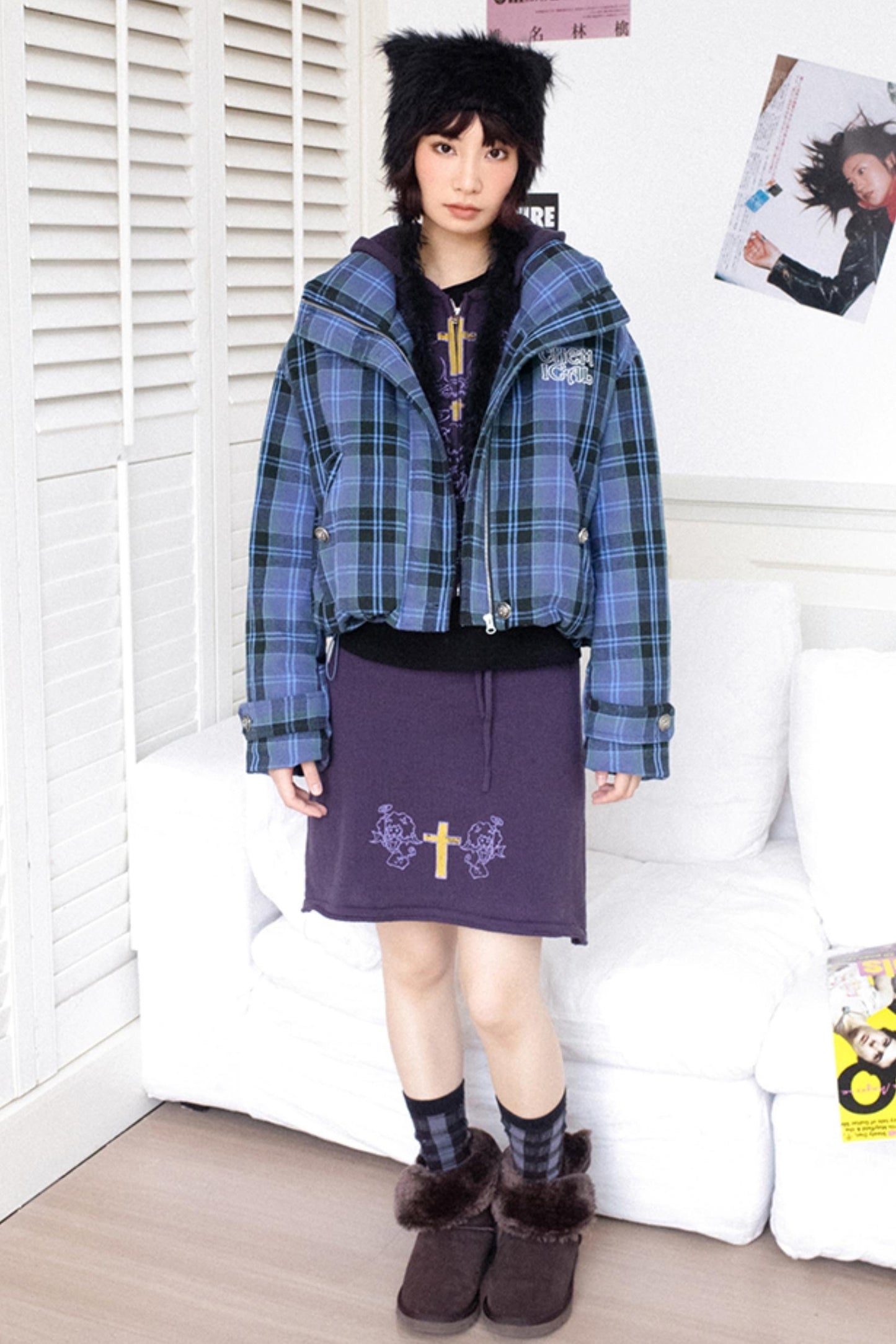 Blueberry Plaid Cotton Jacket