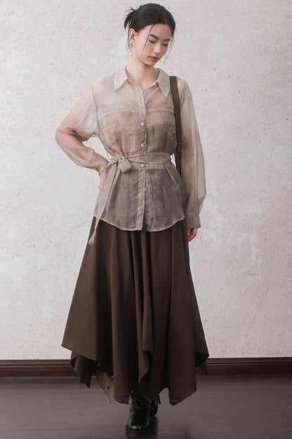 Autumn Double Hem Brown A-Line Skirt