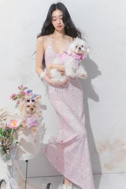 Pink Halter Backless Dress