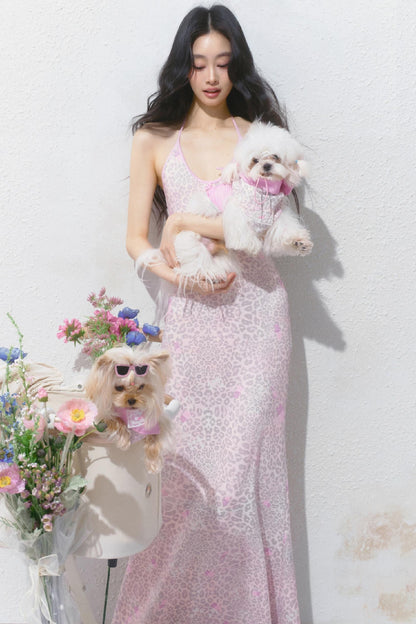 Pink Halter Backless Dress