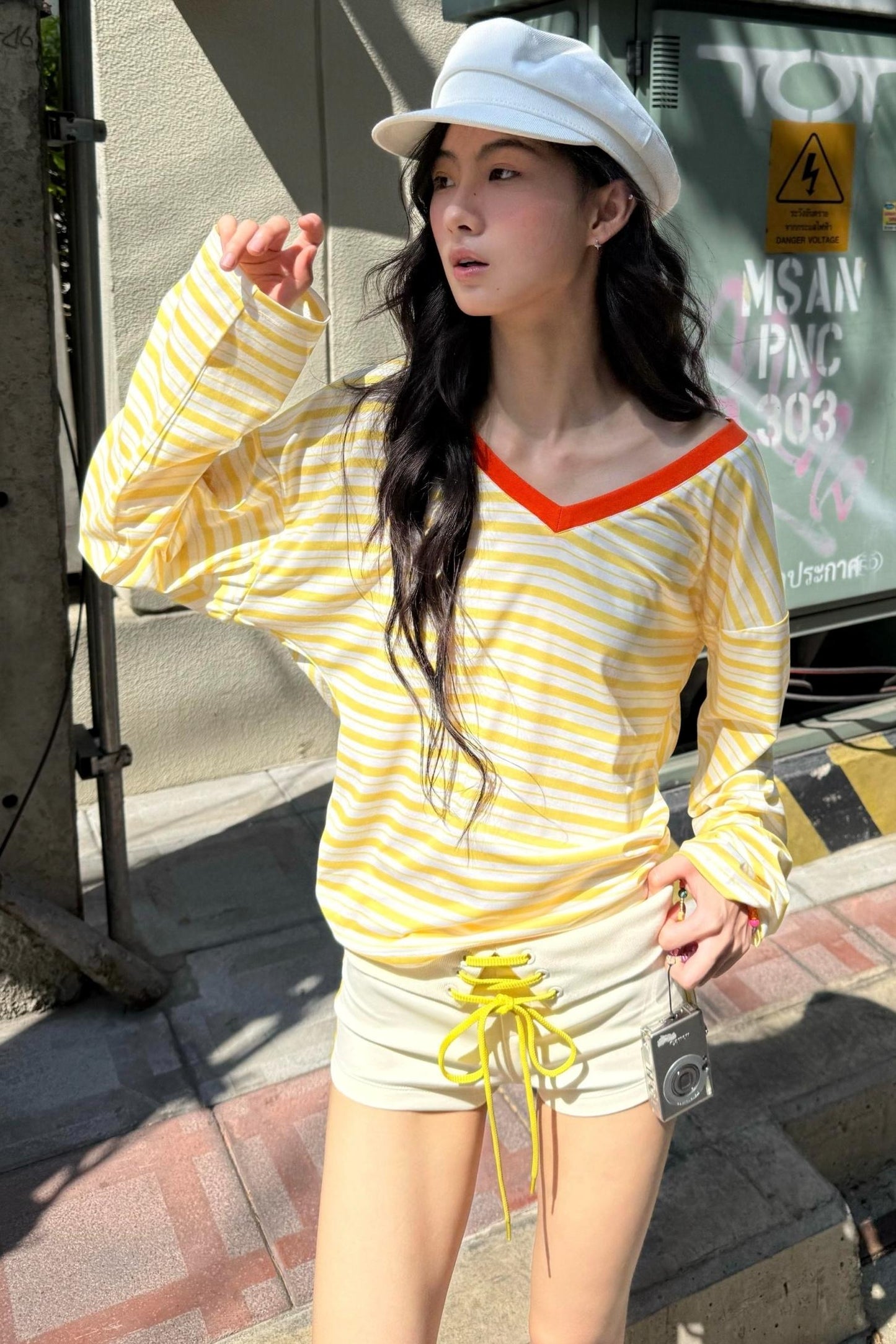 Striped V-Neck Vacation T-Shirt