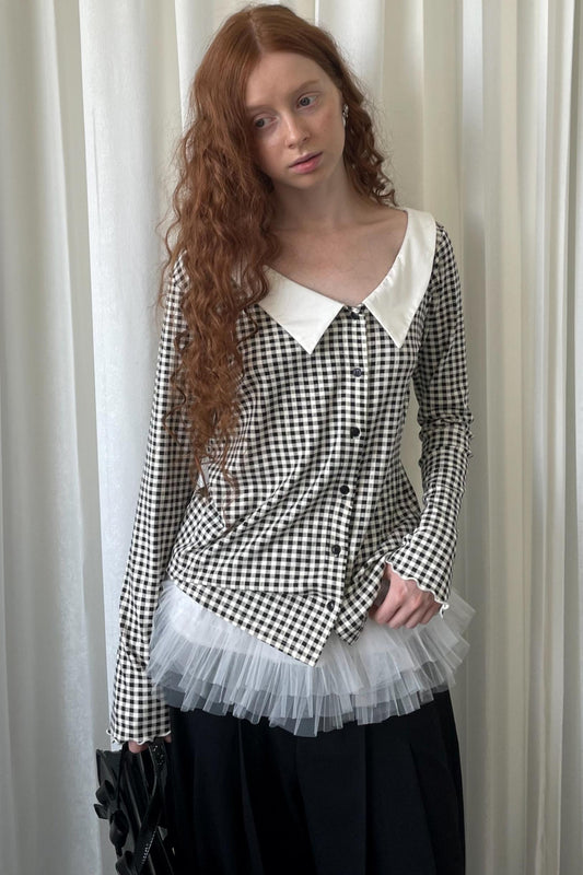 Pointed Neck Long Sleeve Shirt