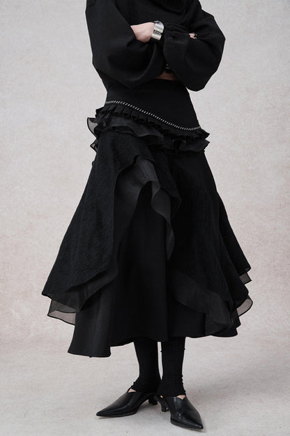 Asymmetrical Lace Organza Skirt