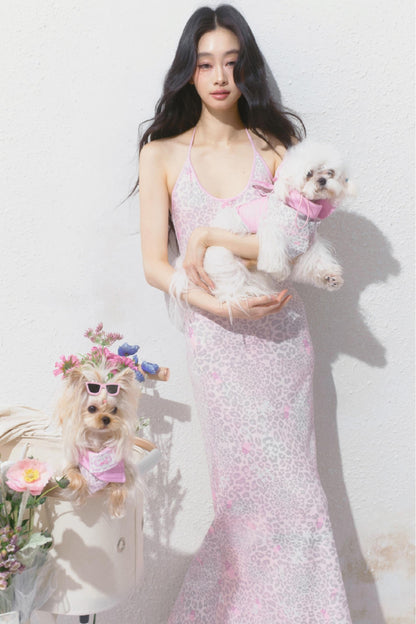 Pink Halter Backless Dress