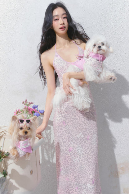 Pink Halter Backless Dress