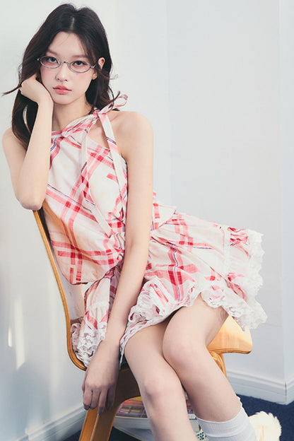 Memorial Rose Check Lace Dress