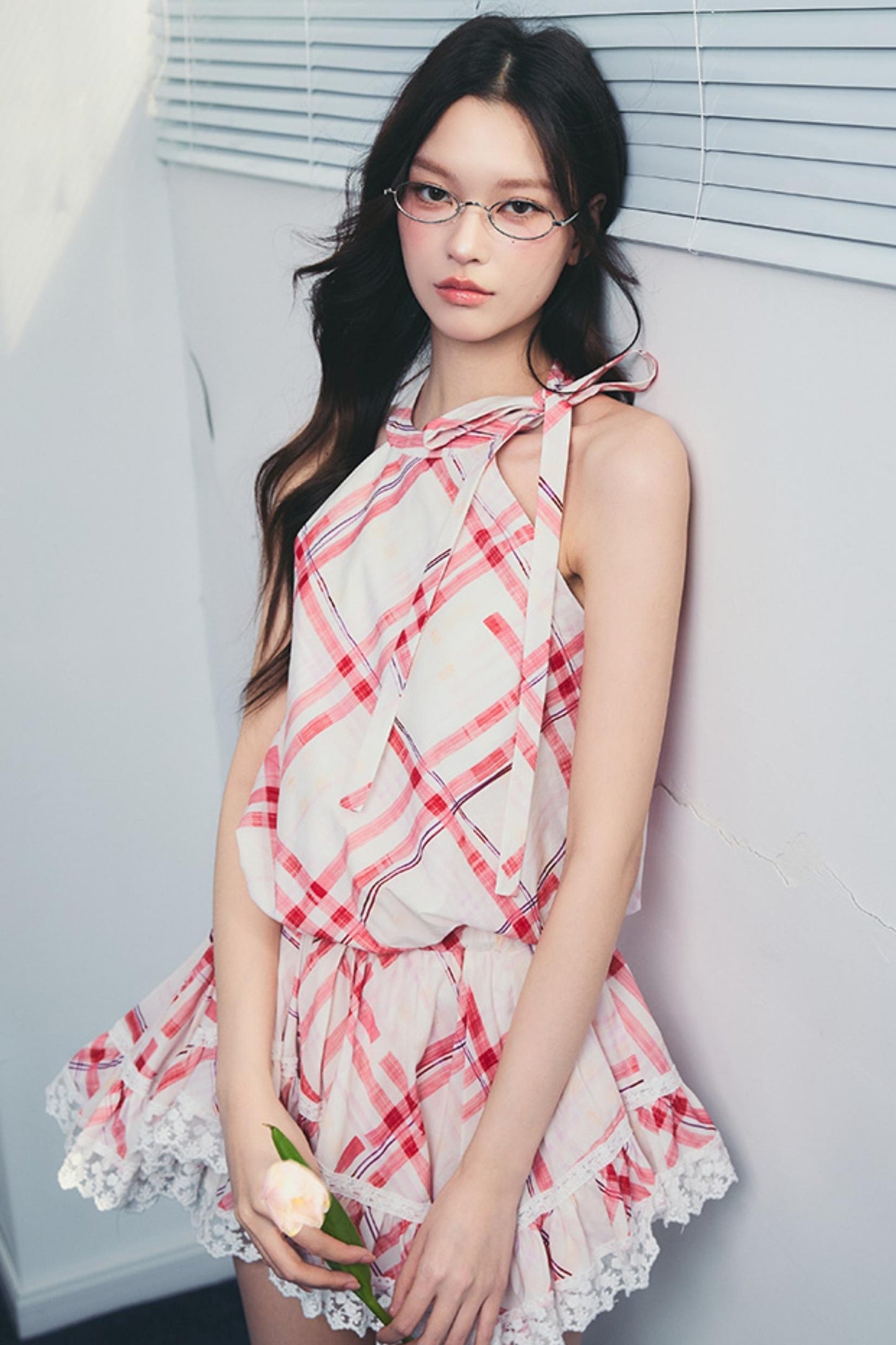 Memorial Rose Check Lace Dress