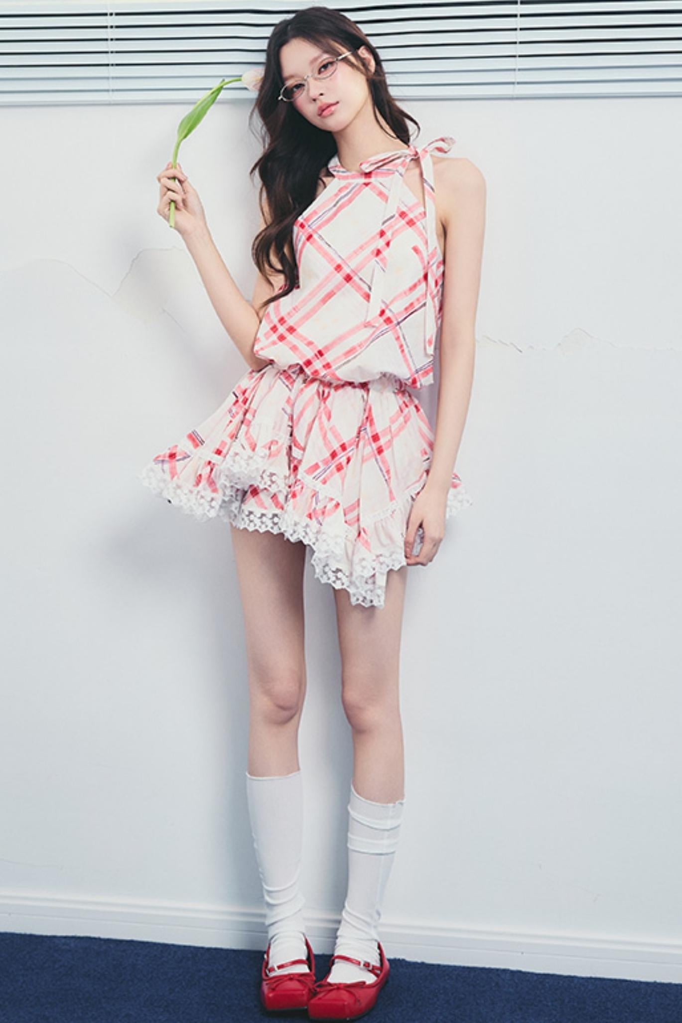 Memorial Rose Check Lace Dress