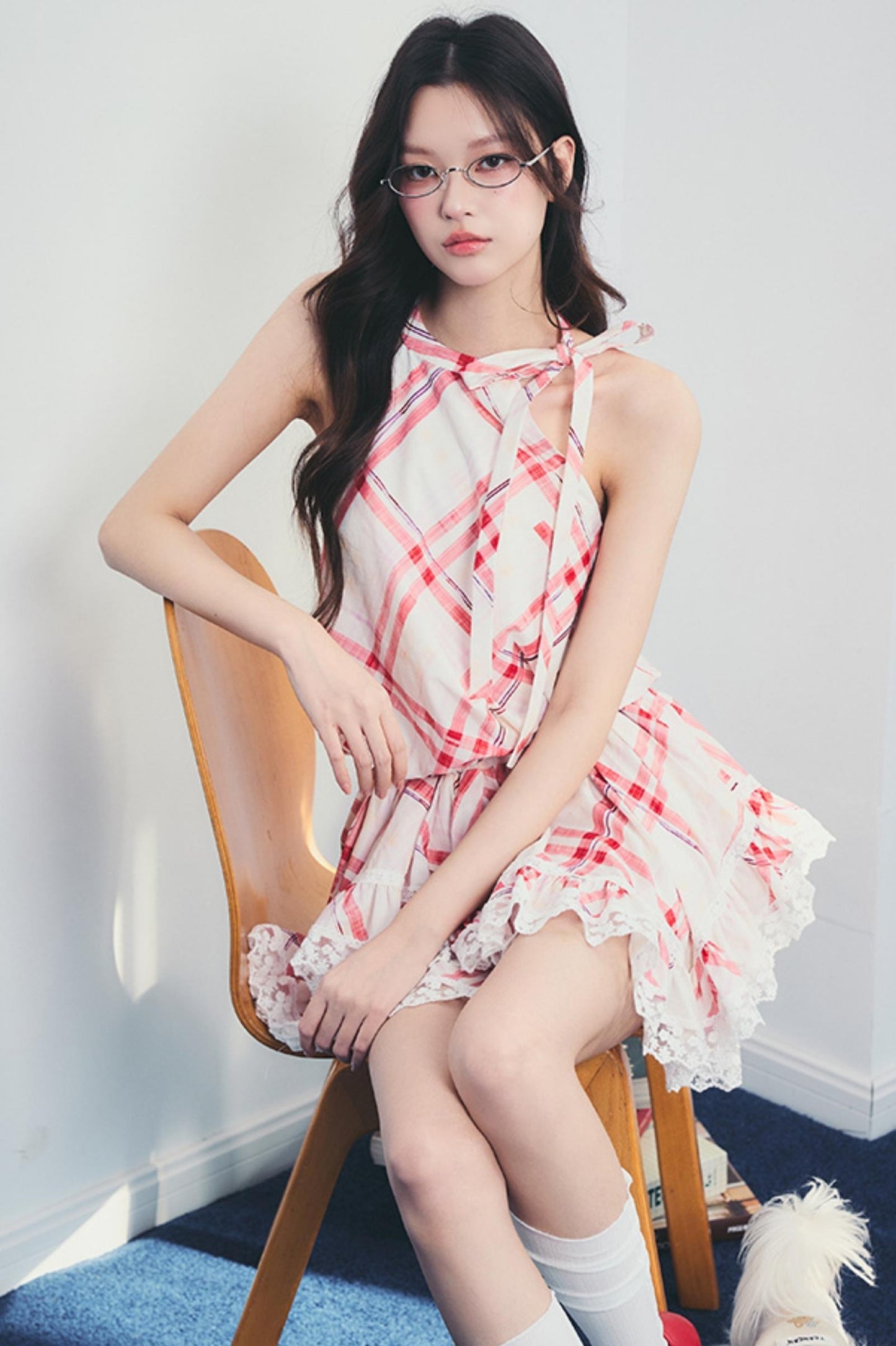 Memorial Rose Check Lace Dress