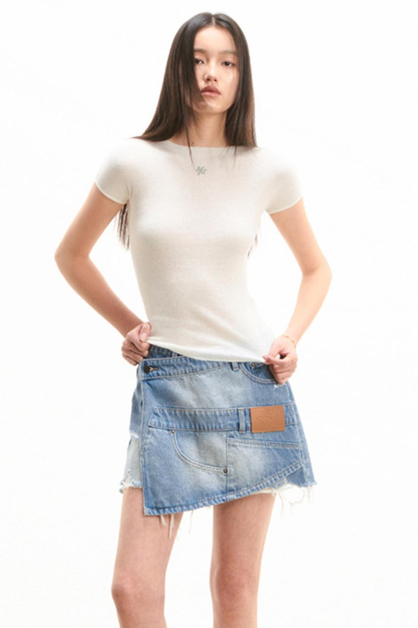 Merino Wool Peplum Knit T-shirt