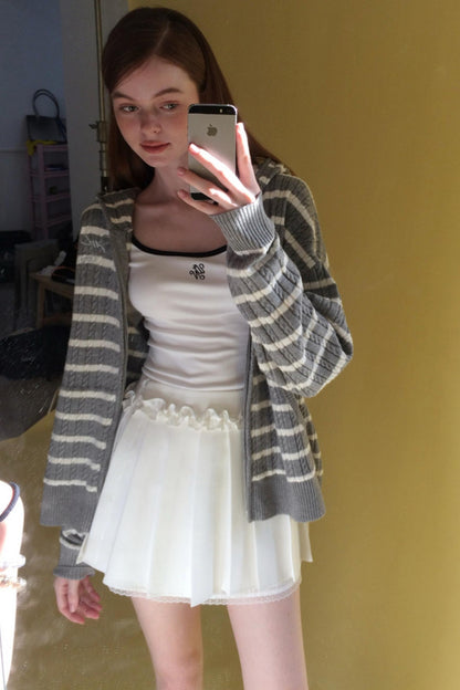 Vintage Gray Striped Hoodie Cardigan