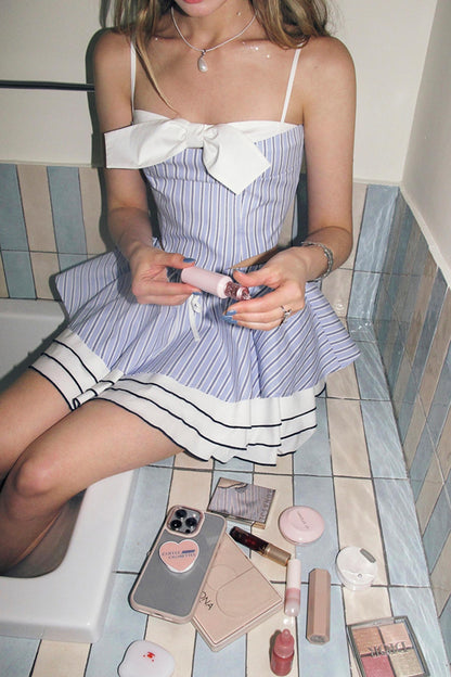 Blue Stripe Halter Skirt Set-Up