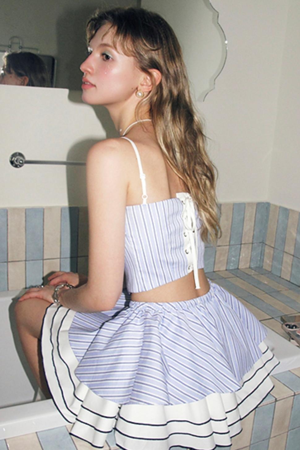 Blue Stripe Halter Skirt Set-Up