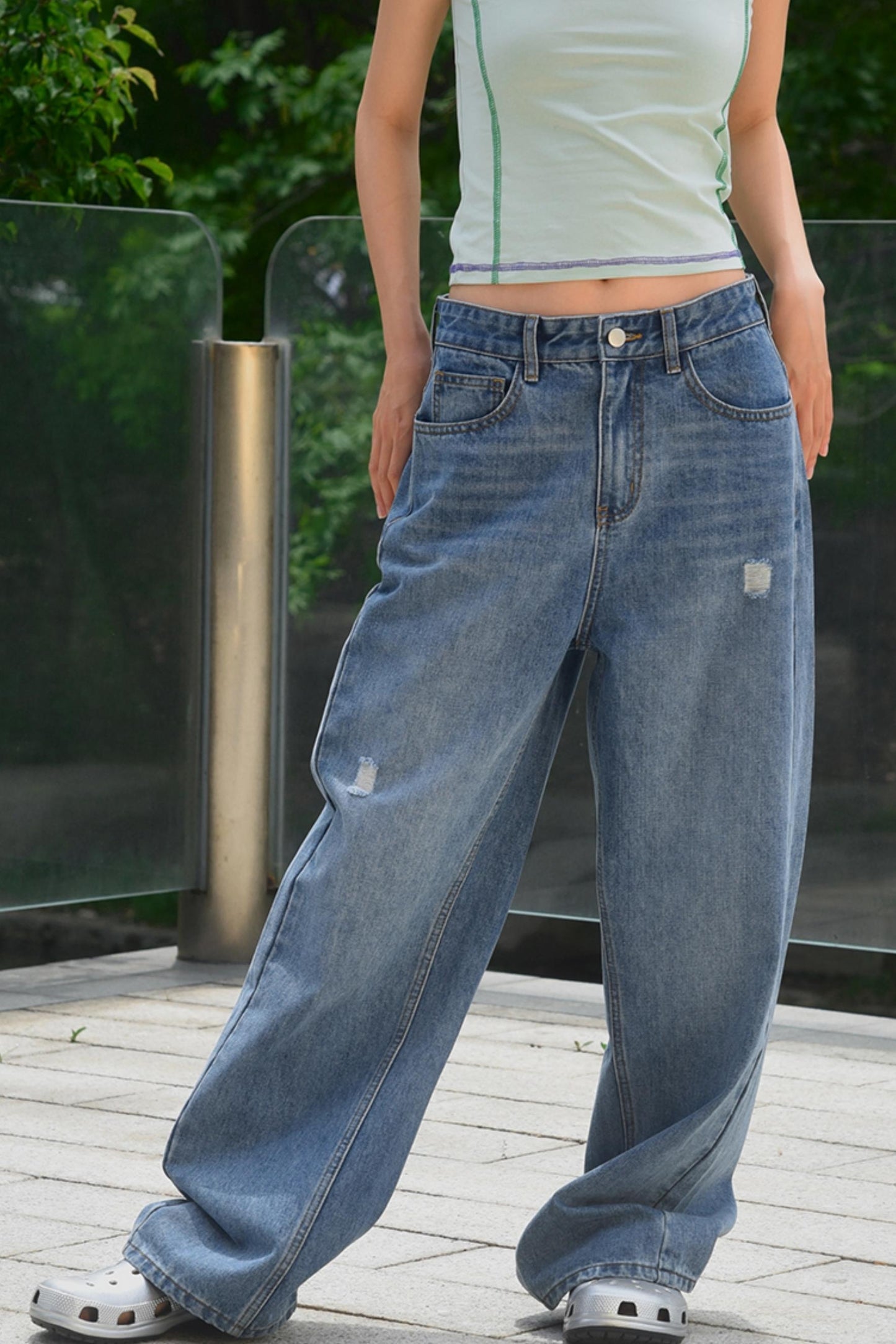 Denim Blossom Pants