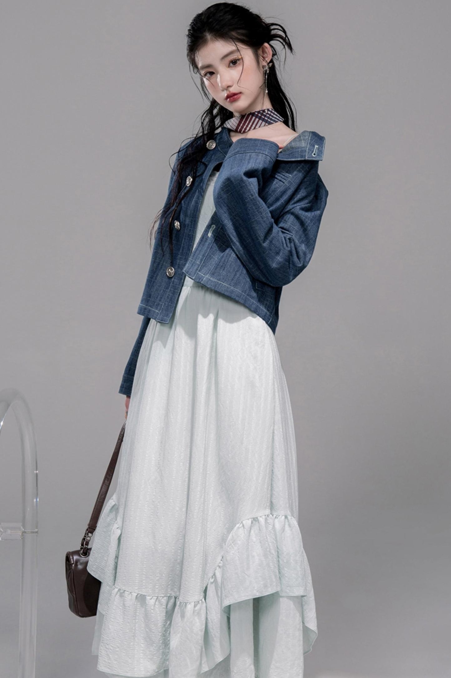 Misty Moon Blue Plaid Denim Jacket