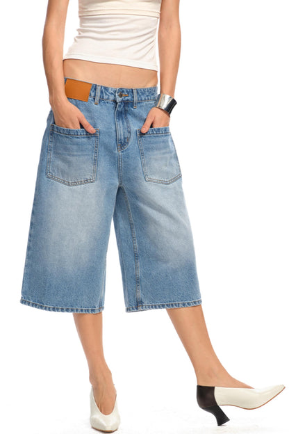 Blue Cow Midi Shorts