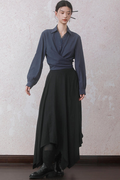 Autumn Double Hem Brown A-Line Skirt