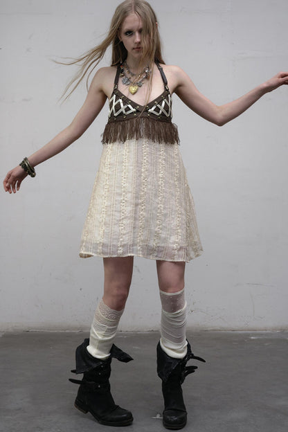 Luxury Halter Leather Dress