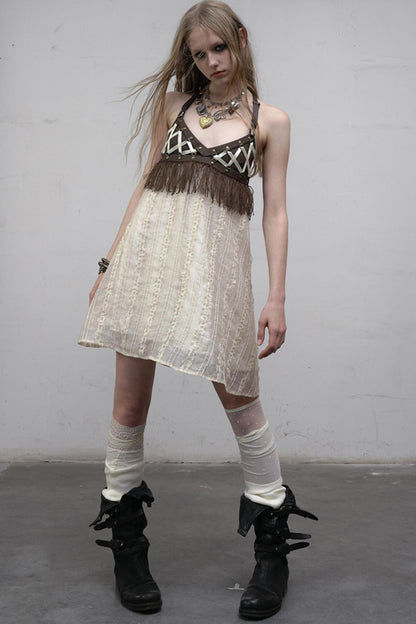 Luxury Halter Leather Dress