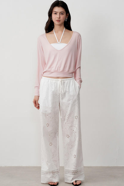 Layered Halterneck Long-Sleeved Tops