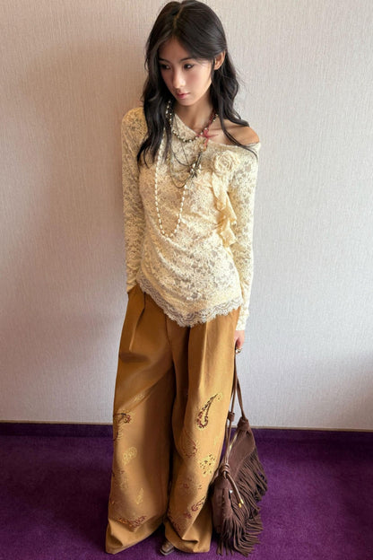 Retro Lace Long Sleeves Top