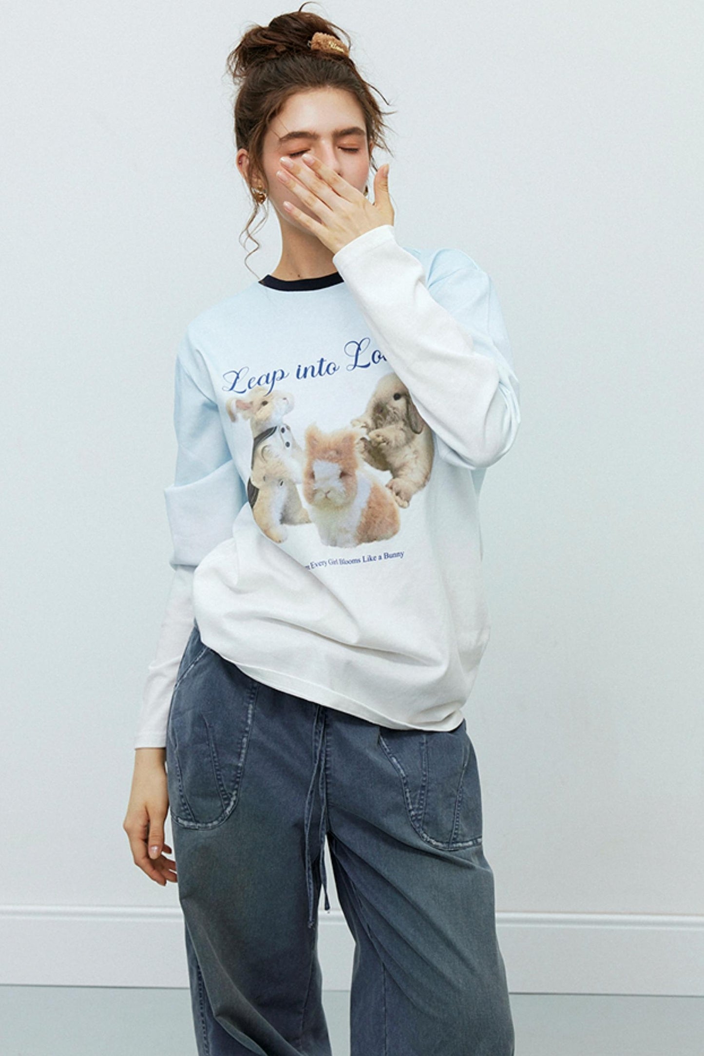 Rabbit Print Gradient Long Sleeve T-Shirt