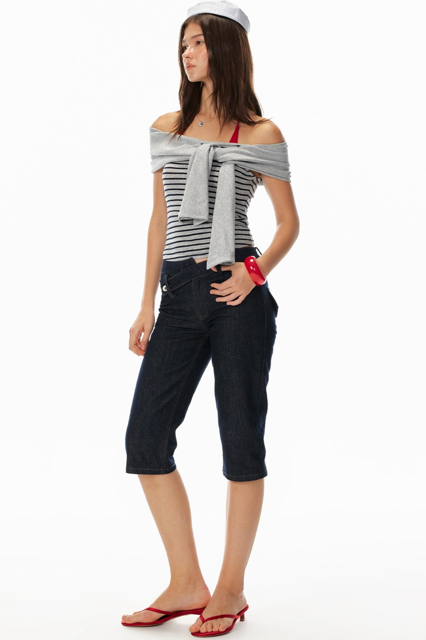 One-Shoulder Striped Top & Shorts Set-Up