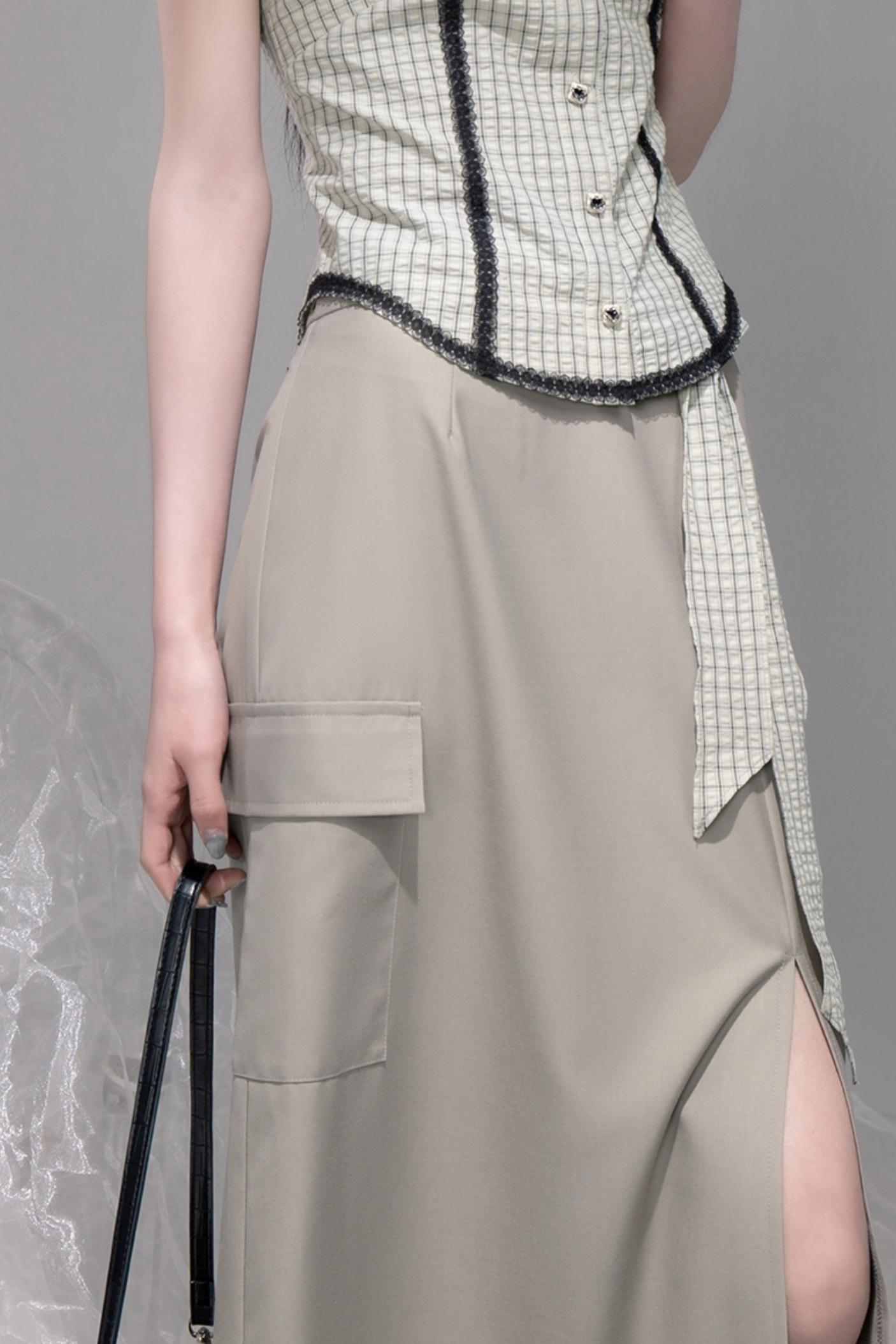 City Light Grey Slit Skirt