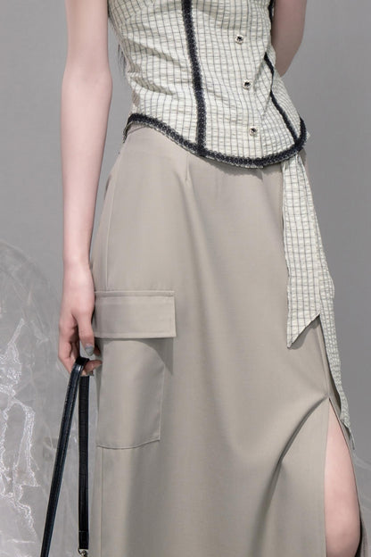 City Light Grey Slit Skirt