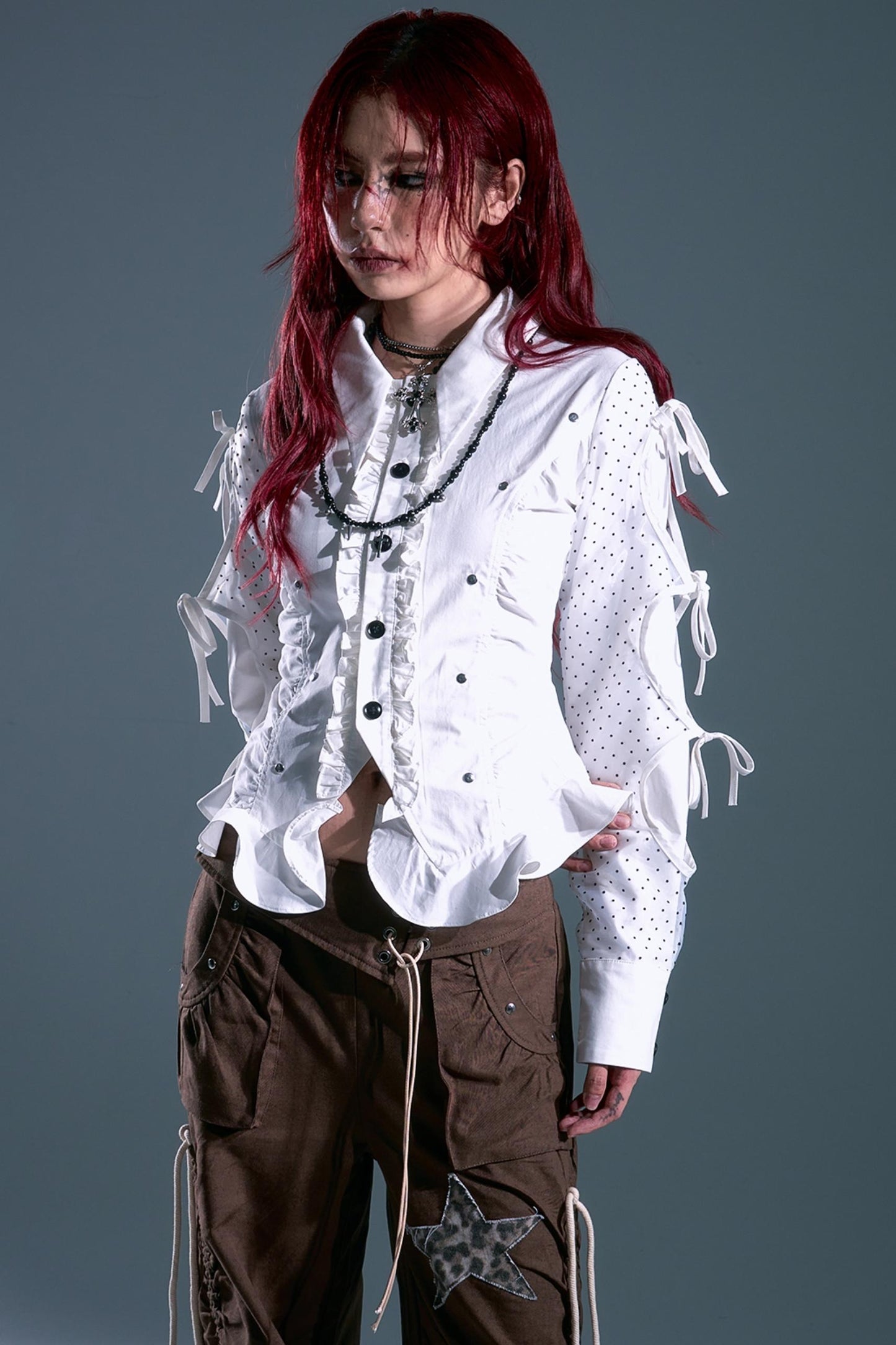 Retro Polka Dot Long Sleeve Shirt