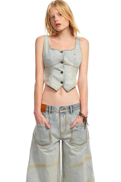 Vintage Micro-Stretch Denim Vest