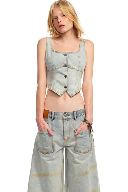 Vintage Micro-Stretch Denim Vest