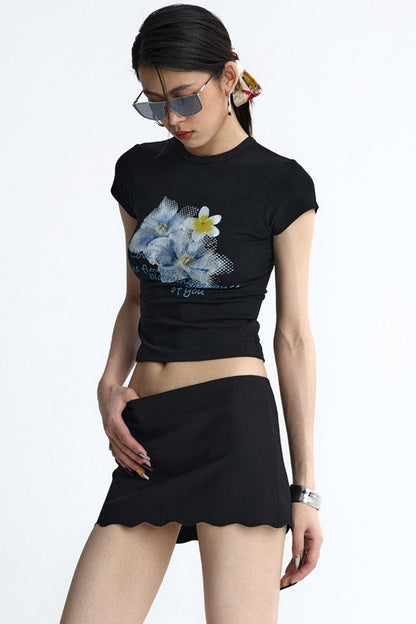 Retro Black Floral Crop T-Shirt