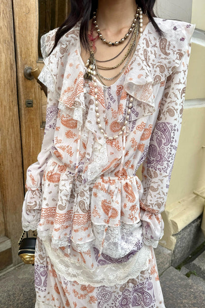 Cashew Flower Vintage Lace Dress Set-Up
