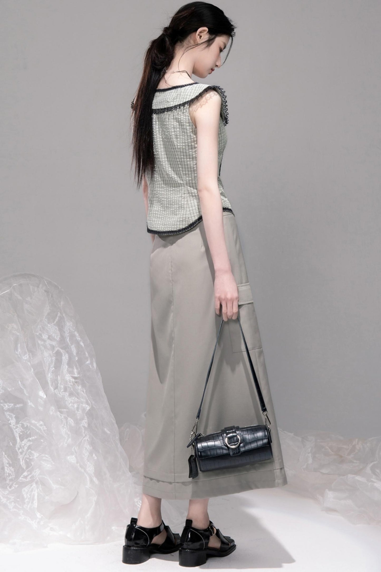 City Light Grey Slit Skirt