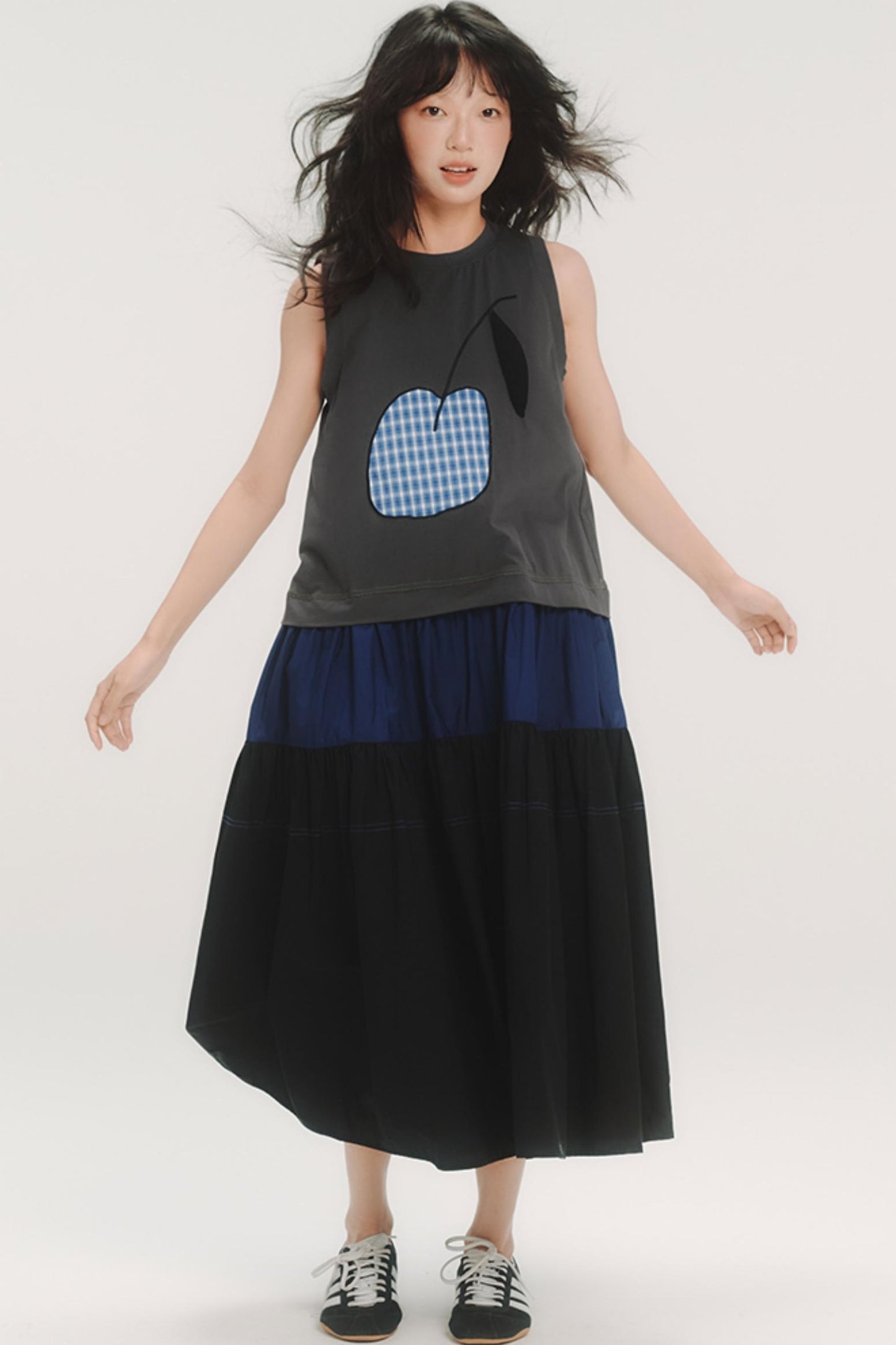 Cherry Applique Long Vest Dress