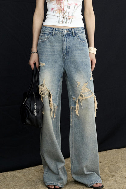 Washed Blue Wide-Leg Jeans
