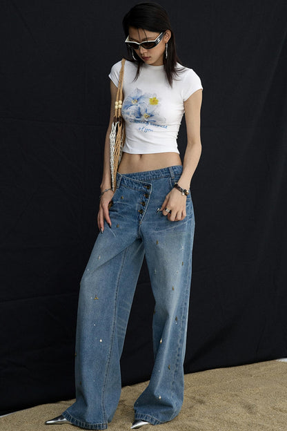 Retro Black Floral Crop T-Shirt